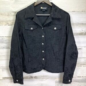 Christine Alexander Womens Black Floral Brocade Swarovski Crystal‎ Jacket Size M